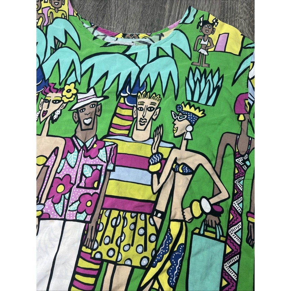 VTG 80's Esprit Resnicoff Art Print Top Women's Small Beach Tropical Shirt Tunic - Picture 6 of 16